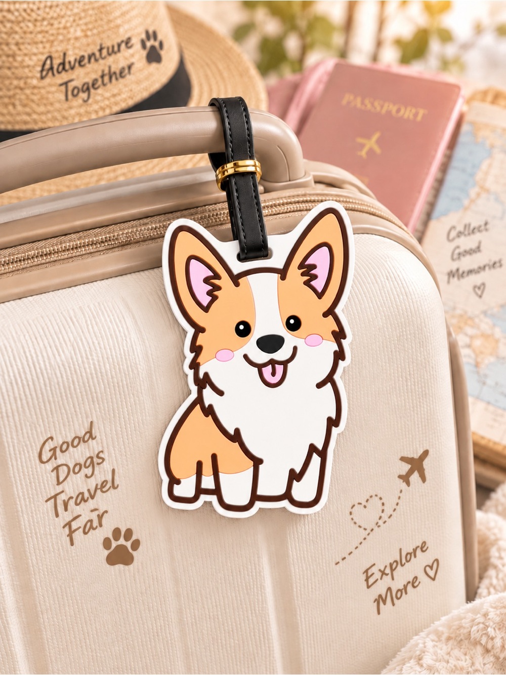 Cute Corgi Dog Luggage Tag Travel Bag Tag NWT